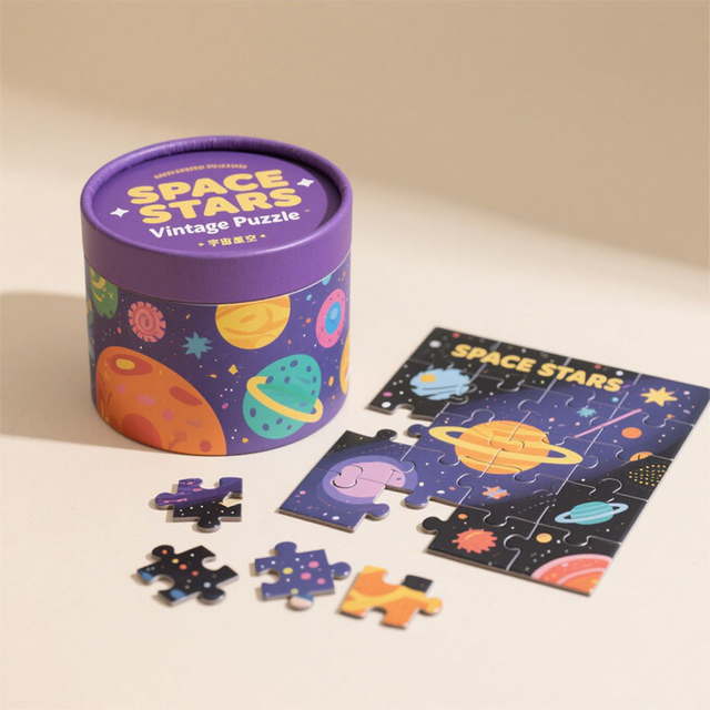 Emballage de boîte à cylindre rond de conception personnalisée biodégradable pour puzzles