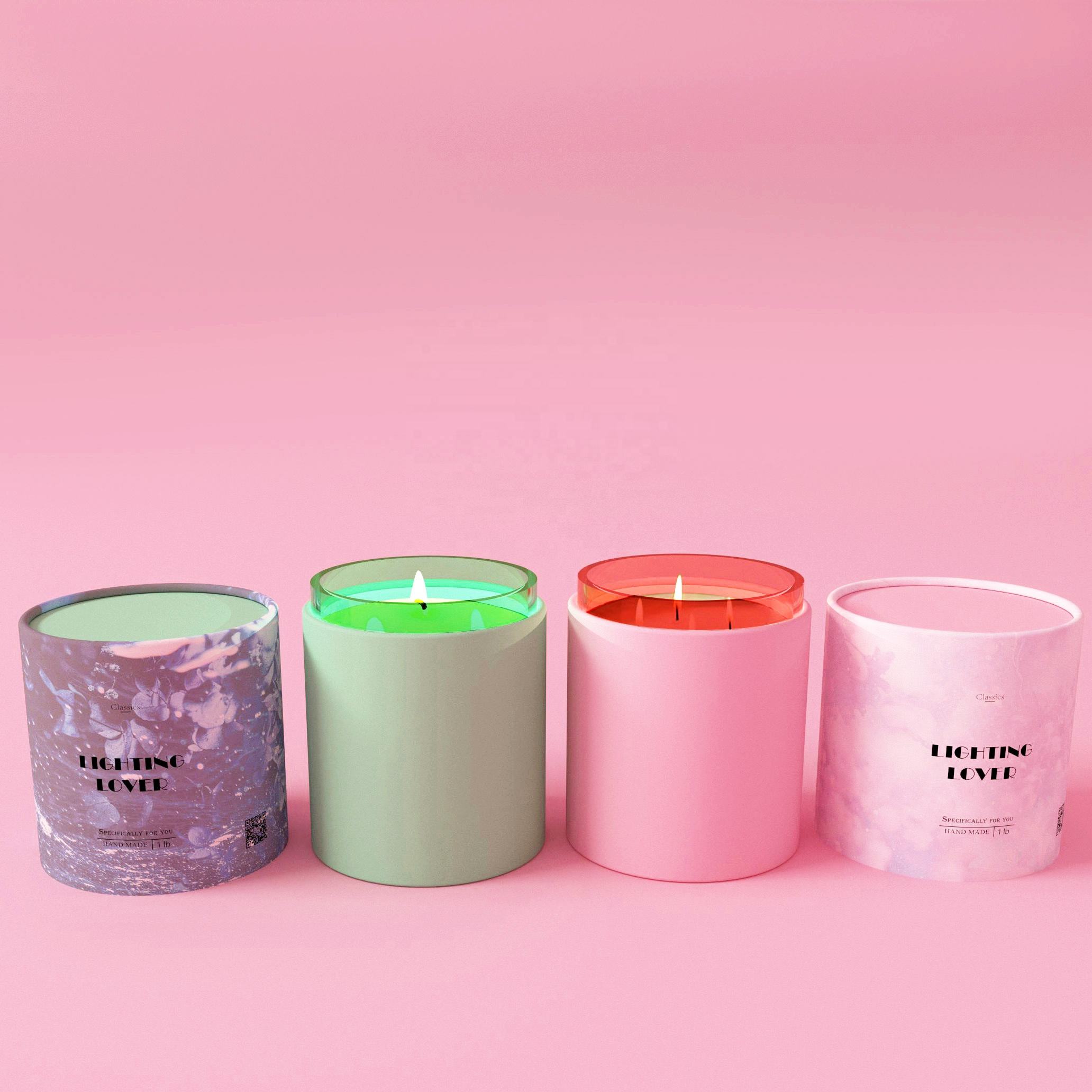 Tube d'emballage en papier Kraft vide personnalisé, cylindre de pot en verre de bougie de cire de soja fait à la main, boîte ronde en papier de luxe