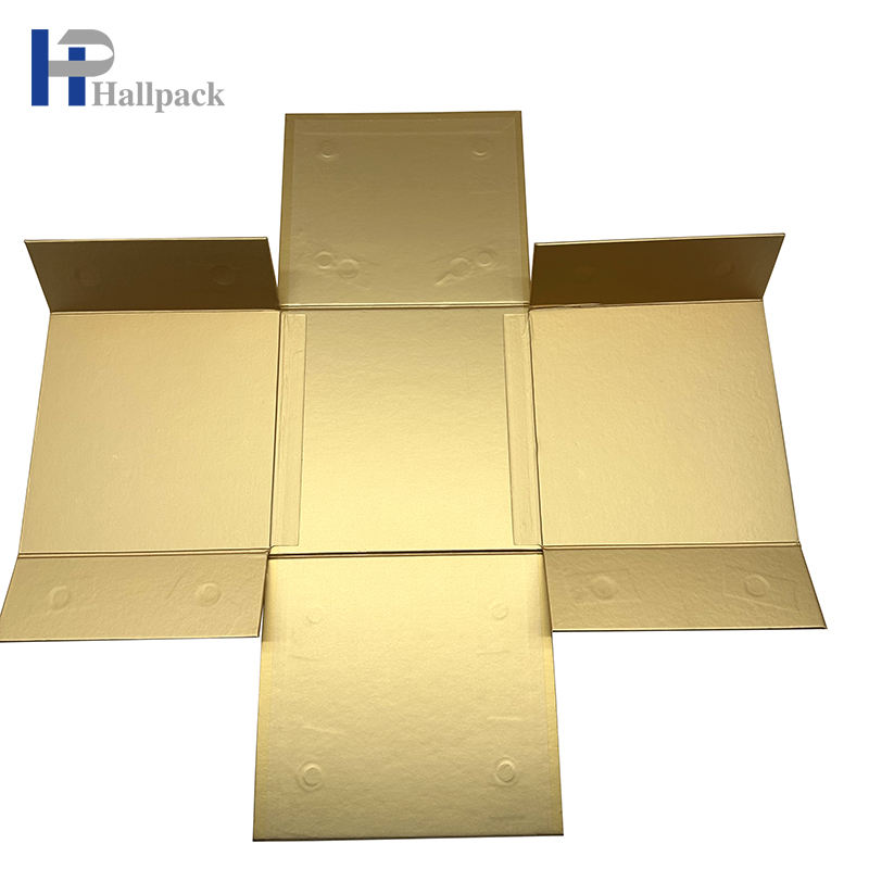 Boîte de papier d'emballage doré pliable en gros, boîte de papier à couvercle magnétique de forme carrée