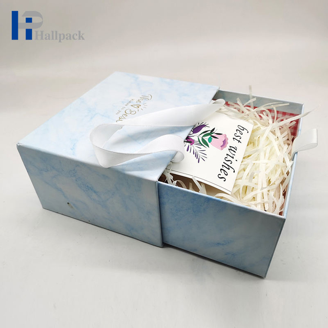 Boîte de papier bleue adaptée aux besoins du client de tiroir de boîte-cadeau d'emballage de papier de luxe