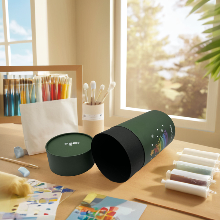 Tube rond en papier artisanal vert, cylindre écologique, offre spéciale