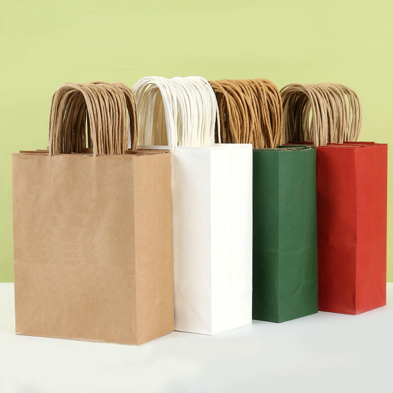 270*210*110mm blanc/marron usine RTS papier Kraft Recyclable poignée de transport sac poignées torsadées papier noir biodégradable Stock