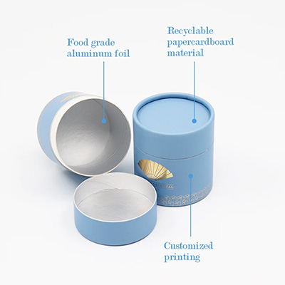 Boîtes de papier de café de boîte de catégorie comestible de cylindre rond biodégradable en gros