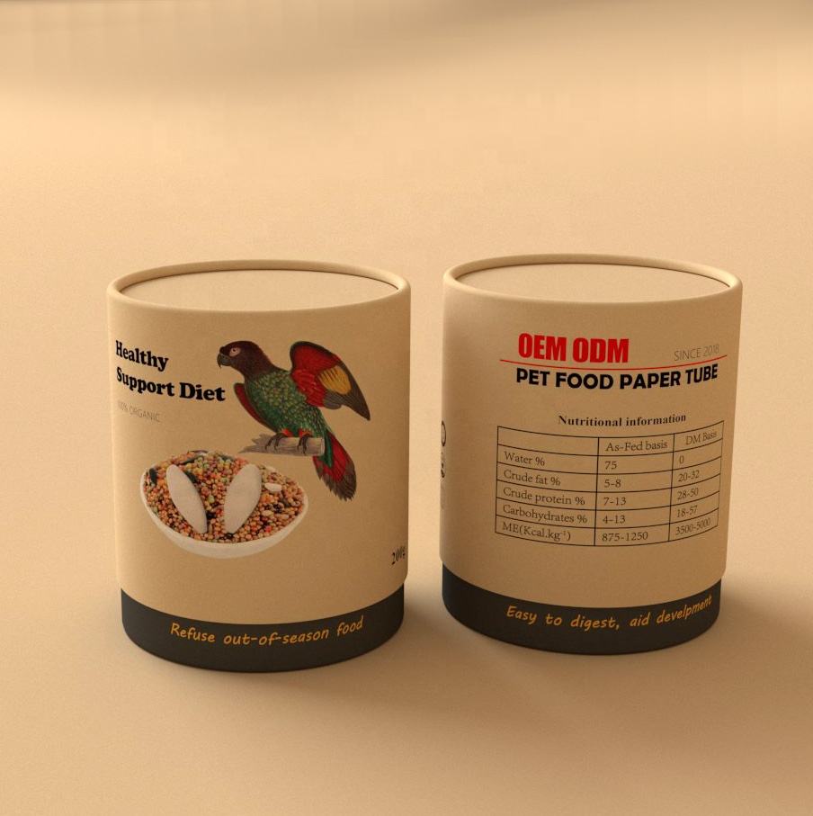 Tube de papier d'emballage personnalisé de grande capacité, bord plat en rouleau, emballage en papier en forme de cylindre pour aliments pour animaux de compagnie
