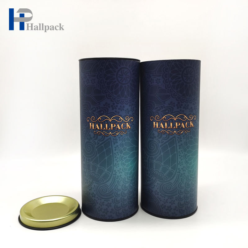 Emballage de tube rond de couvercle en métal de récipient de cylindre de carton de catégorie comestible de Hallpack