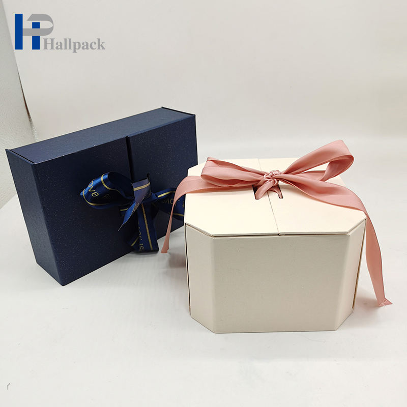Boîte-cadeau écologique de haute qualité, boîte-cadeau à ruban rose