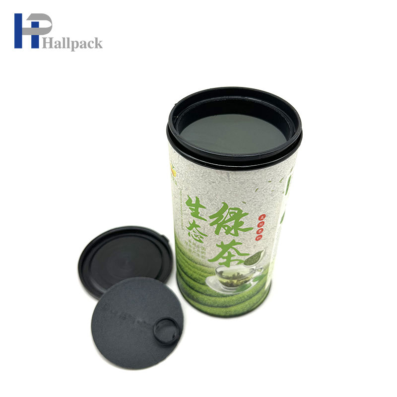 Tube de papier d'emballage de thé vert de carton avec le couvercle en plastique facile à tirer