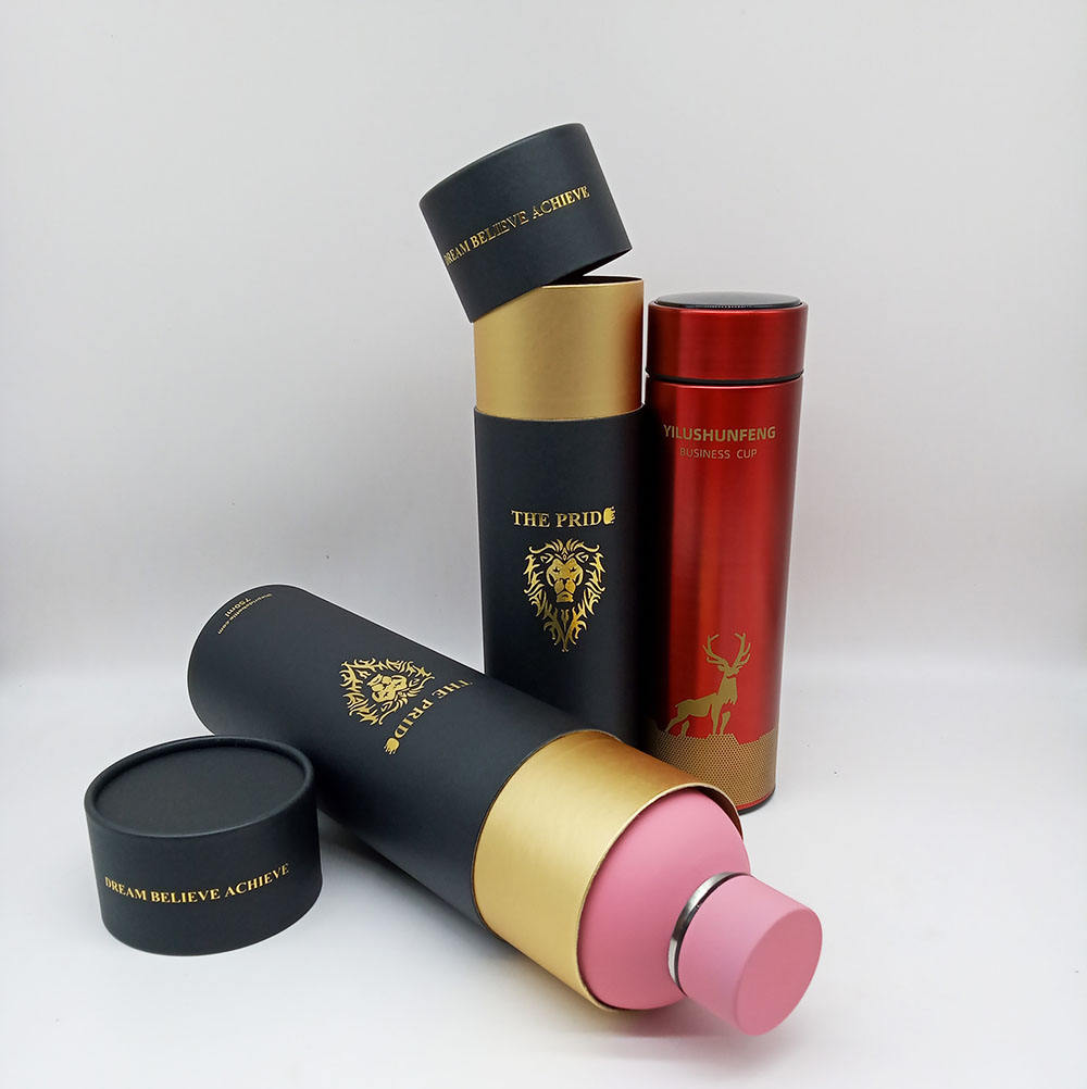 Cylindre en carton Kraft biodégradable, tube en papier, matériaux recyclés, impression estampillée pour bougies et bouteilles thermos, emballage cadeau