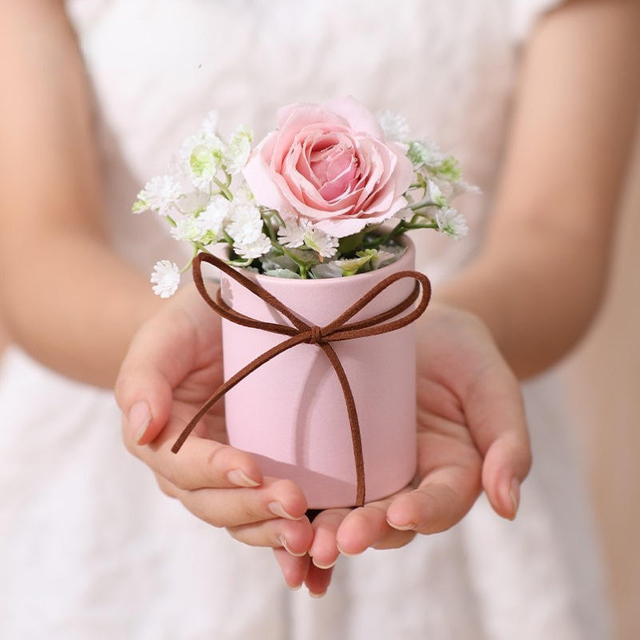 Petit ensemble de boîtes de roses en daim préservées, emballage en carton pour fleurs, personnalisé, forme ronde rigide, Mini cylindre de cadeau de fleur en papier