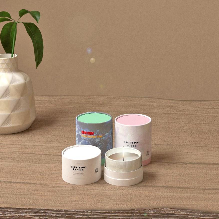 Tube d'emballage en papier Kraft vide personnalisé, cylindre de pot en verre de bougie de cire de soja fait à la main, boîte ronde en papier de luxe