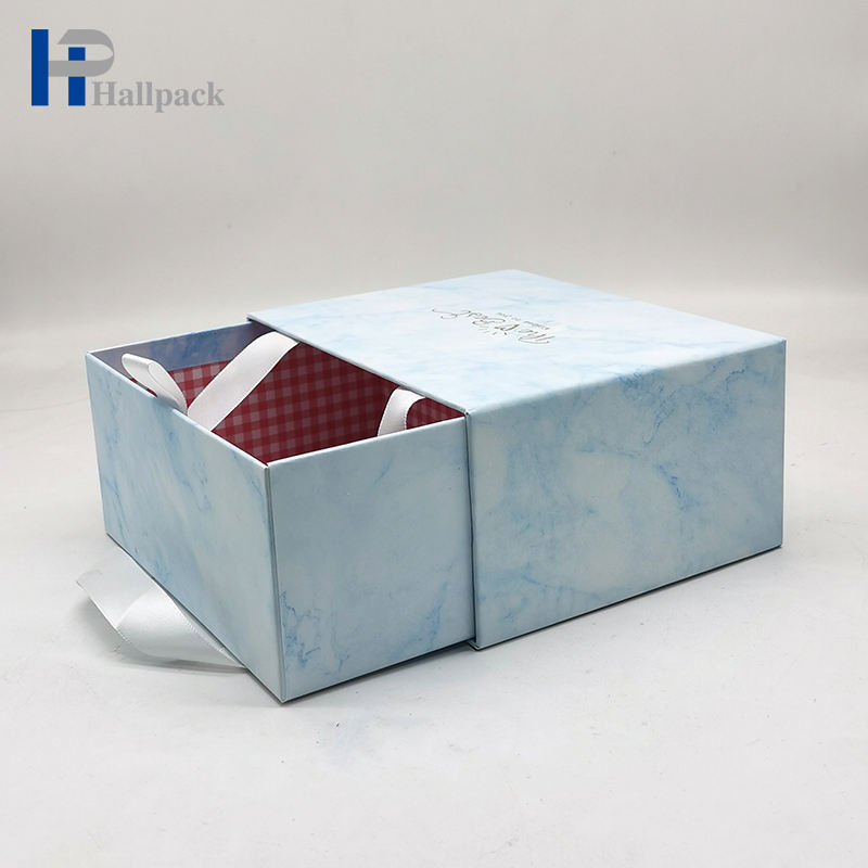 Boîte de papier bleue adaptée aux besoins du client de tiroir de boîte-cadeau d'emballage de papier de luxe