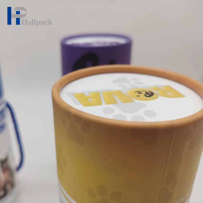 Boîte faite sur commande de tube de papier ondulé de casse-croûte d'animal familier de tube de papier de couleur avec la poignée