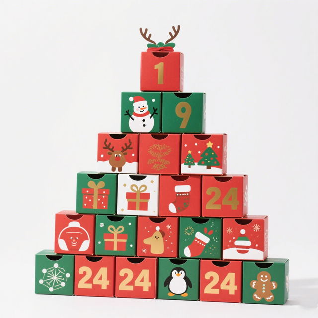 Biodégradable Custom Logo Christmas Avent Calendar Box Packaging
