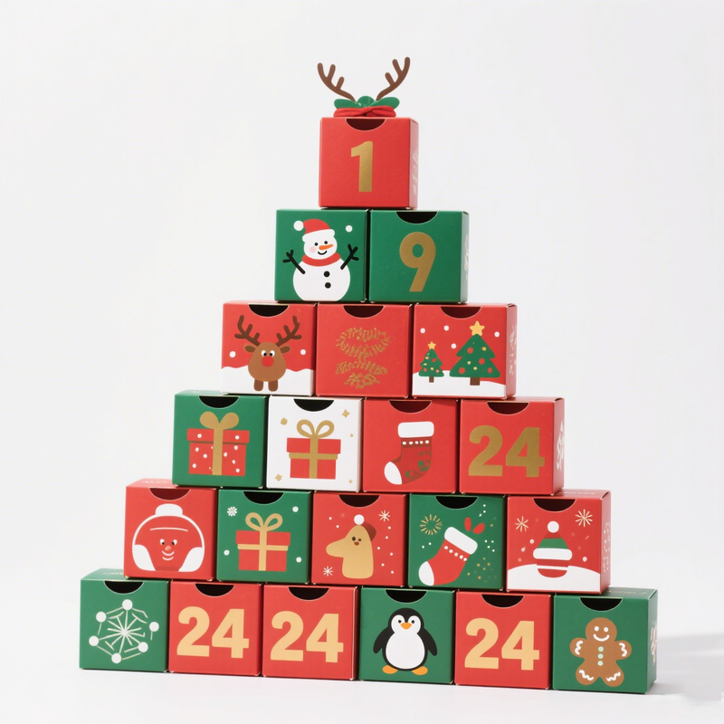 Biodégradable Custom Logo Christmas Avent Calendar Box Packaging