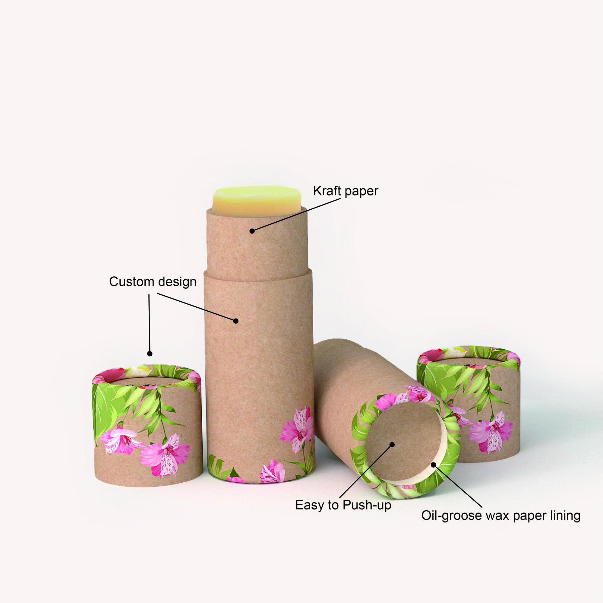 Papier de tube emballé par carton rond cosmétique fait sur commande qui respecte l'environnement emballé pour le baume à lèvres déodorant de poussée