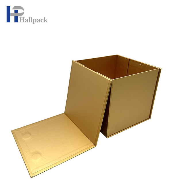 Boîte de papier d'emballage doré pliable en gros, boîte de papier à couvercle magnétique de forme carrée