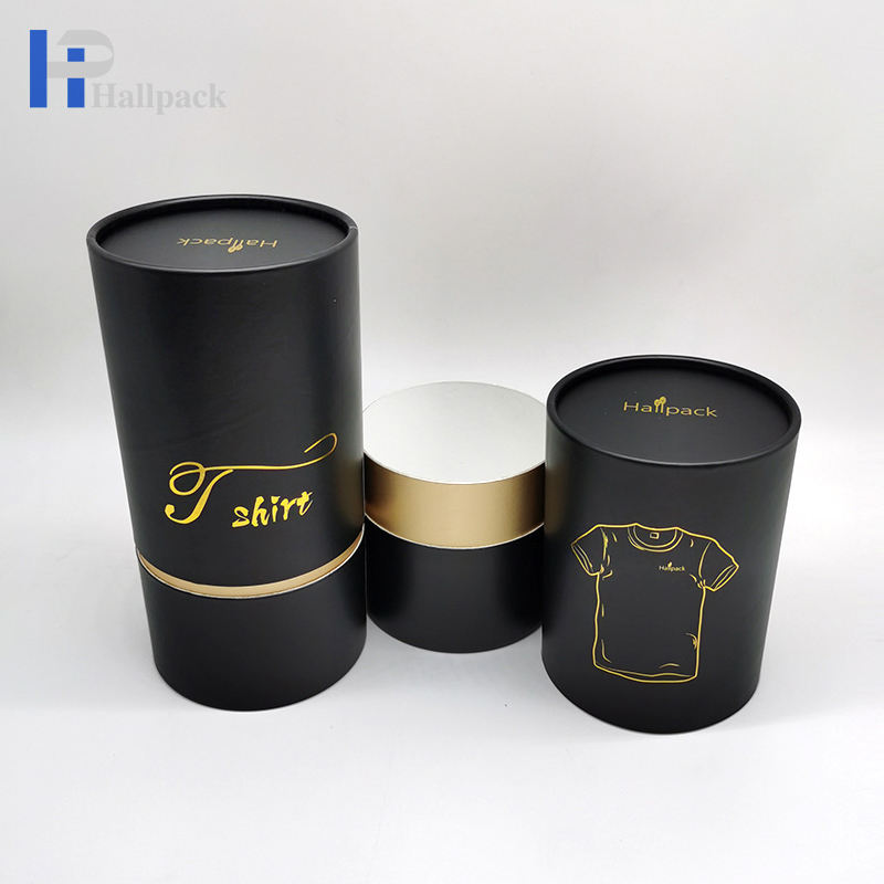 Emballage noir de tube de papier de tube de noyau de papier d'emballage de conception pour le T-shirt