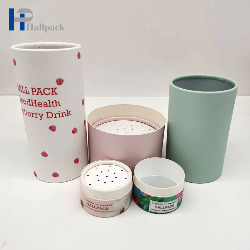 Carton cosmétique fait sur commande de paquet de boîte de tube rond de haute qualité emballé avec le dispositif trembleur de tamis pour le shampooing sec de poudre
