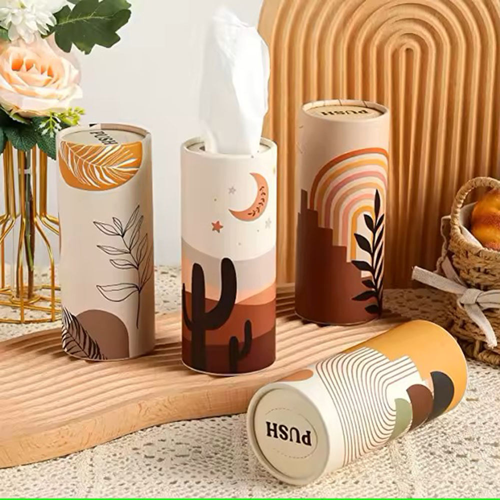 Emballage de mouchoirs en papier portables personnalisés de haute qualité, boîte cylindrique en carton, emballage en Tube de papier pour mouchoirs de voiture