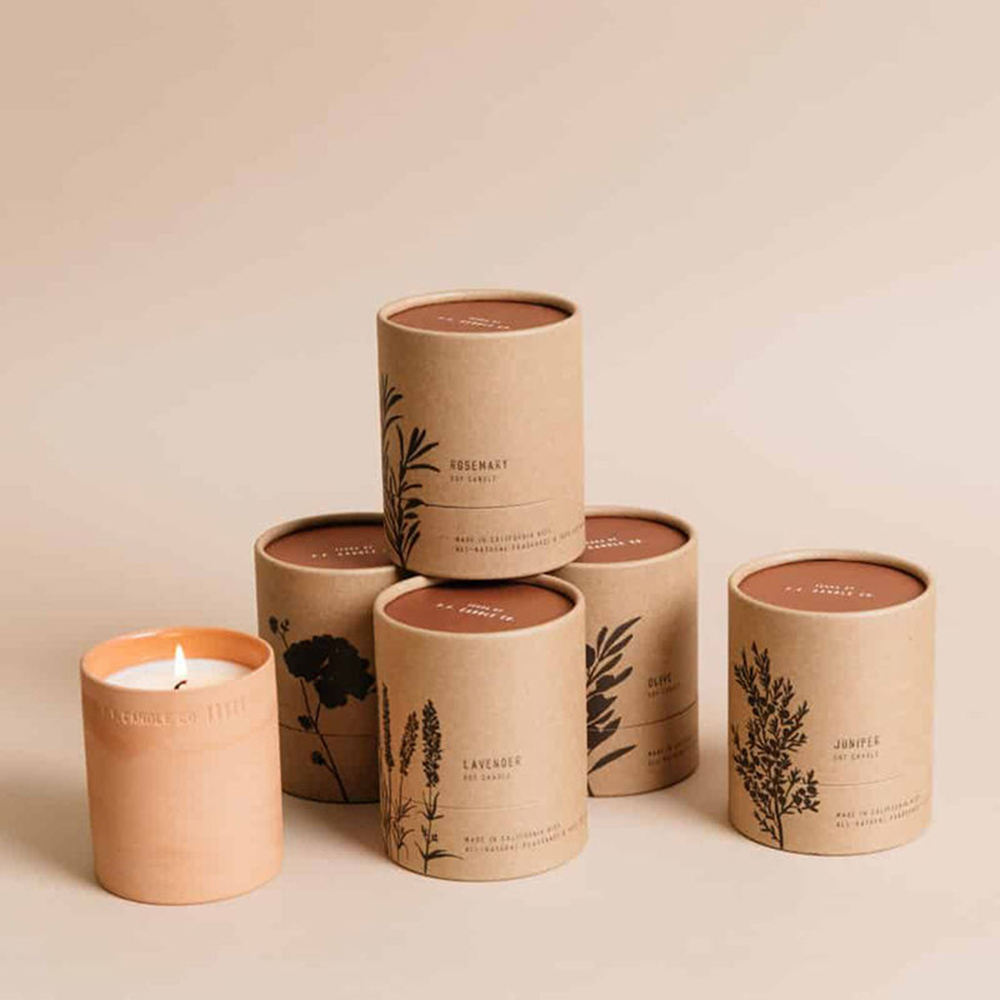 Emballage de Tube de boîte de pot en verre de bougie de luxe de cire de soja faite à la main de papier Kraft fait sur commande pour le cadeau