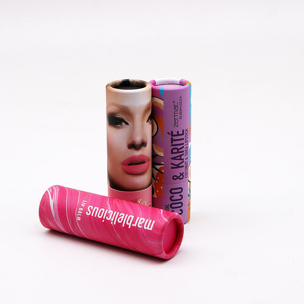 Tube de papier d'emballage de récipient de papier artisanal biodégradable de luxe imprimé personnalisé Tube de baume à lèvres en papier de rouge à lèvres cosmétique