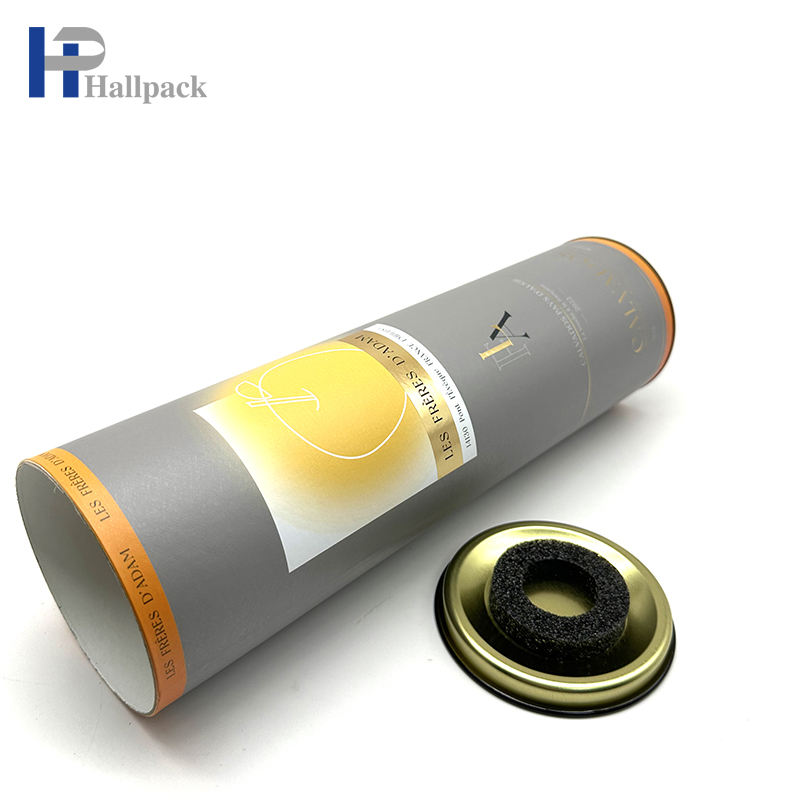 Tube fait sur commande de papier de paquet en verre de vin de bouteille de cadeau de métier de logo avec le couvercle en métal