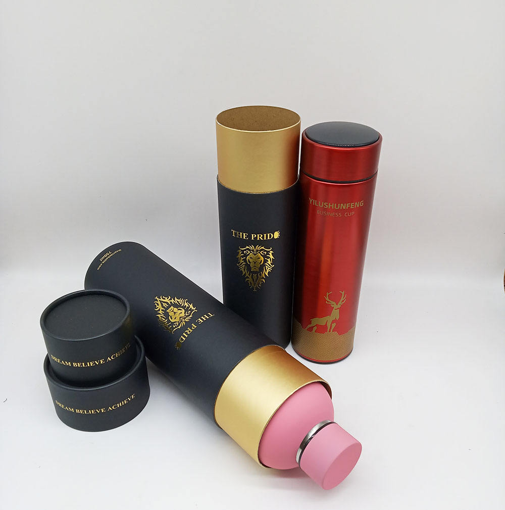 Cylindre en carton Kraft biodégradable, tube en papier, matériaux recyclés, impression estampillée pour bougies et bouteilles thermos, emballage cadeau