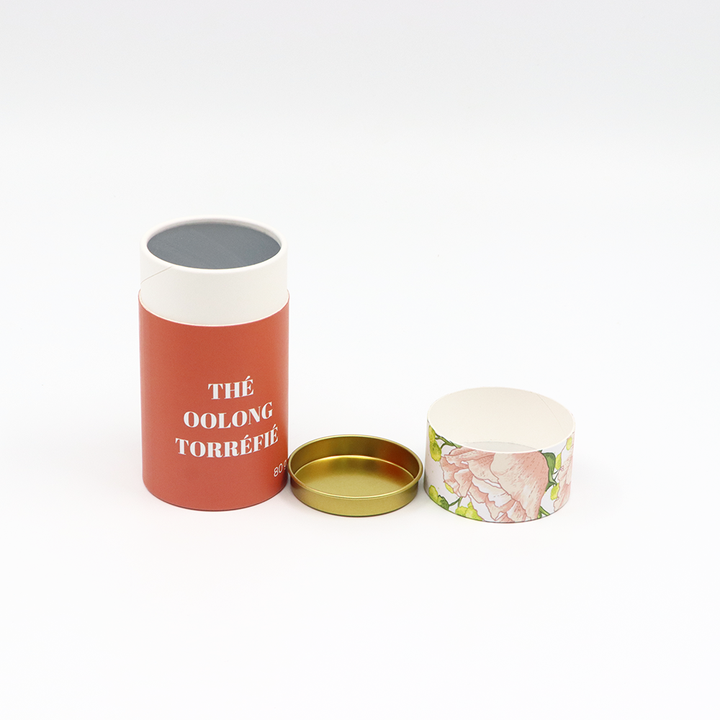 Boîte écologique de cylindre de carton de catégorie comestible avec l'emballage de tube de papier de couverture en métal pour le thé de café de noix