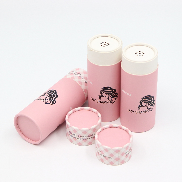 Carton de paquet de boîte de tube rond cosmétique fait sur commande de haute qualité emballé avec le dispositif trembleur de tamis pour le shampooing sec de poudre libre