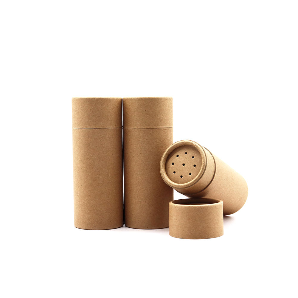 Tube en carton rond en papier alimentaire écologique sur mesure, conteneur de poudre libre, tamis, boîte à épices Kraft, Tube en papier Shaker supérieur