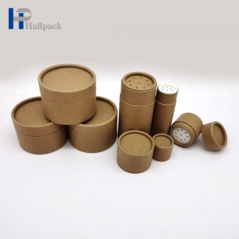 Trou de tamis à poudre libre, tube rond en papier kraft, boîte d'emballage ronde personnalisée