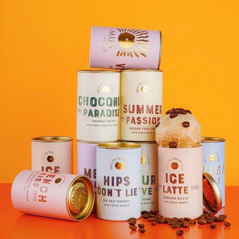 Cylindre en carton créatif personnalisé, récipient de crème glacée de qualité alimentaire avec couvercle en métal, Tube en papier à paroi intérieure, emballage en papier d'aluminium