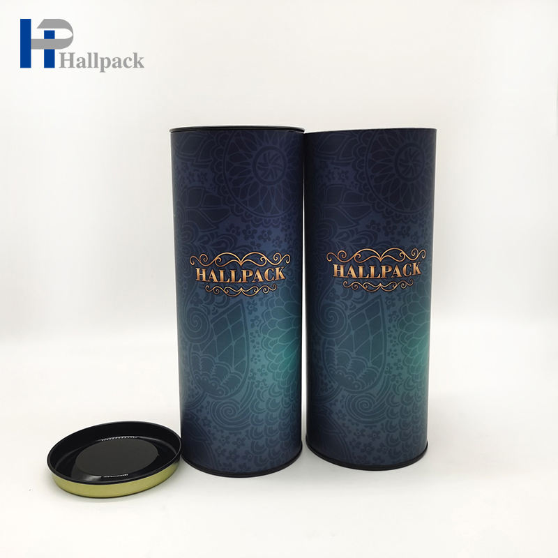 Emballage de tube rond de couvercle en métal de récipient de cylindre de carton de catégorie comestible de Hallpack