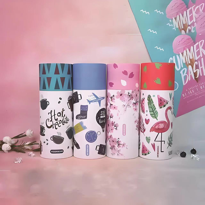 Papeterie personnalisée écologique, fournitures d'art, boîte cylindrique en carton, emballage en Tube de papier pour tasse, bouteille sous vide en verre d'eau