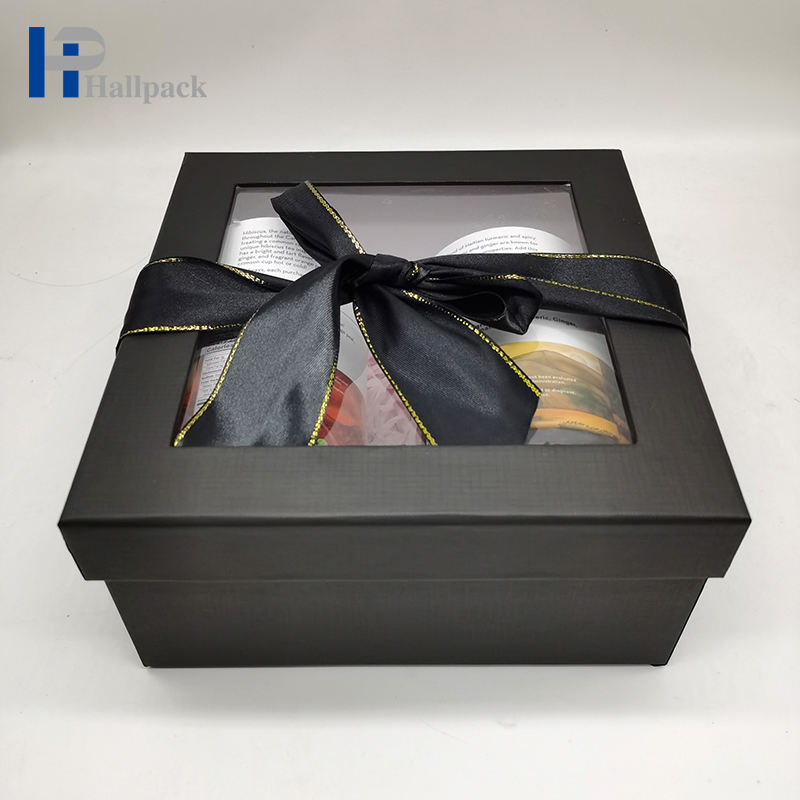 Boîte-cadeau de papier de vêtements de carton noir de luxe avec le couvercle transparent d'animal familier