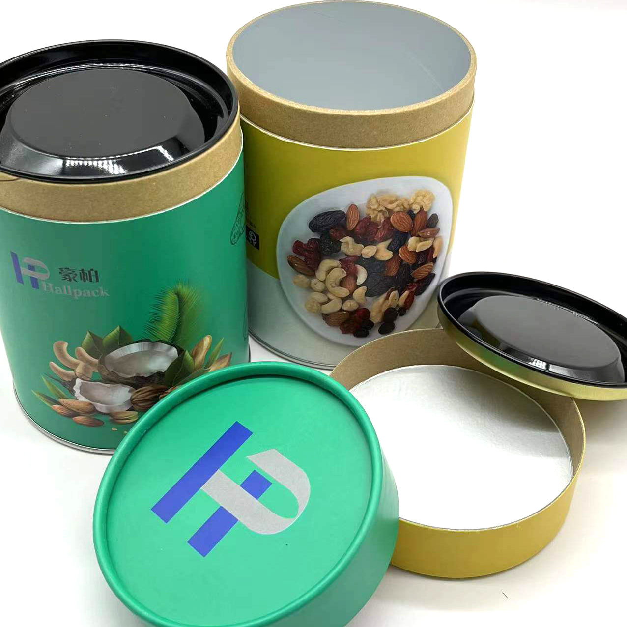 Récipient rond en gros de tube de papier de carton de thé de couvercle en métal avec le logo fait sur commande