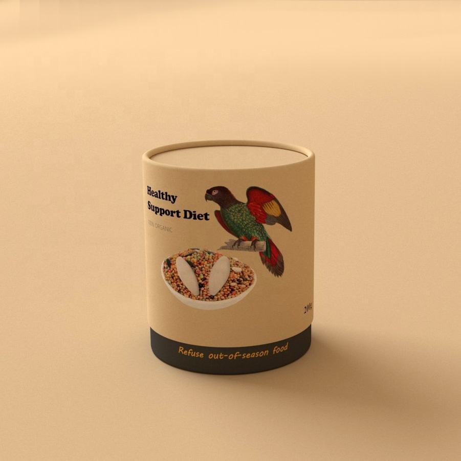 Tube de papier d'emballage personnalisé de grande capacité, bord plat en rouleau, emballage en papier en forme de cylindre pour aliments pour animaux de compagnie