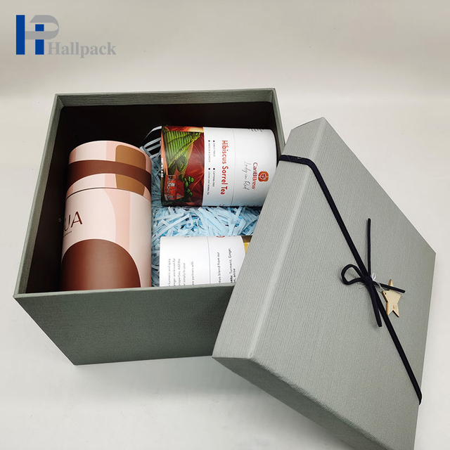Boîte de papier d'emballage de boîte de luxe en carton gris fait sur commande avec le ruban