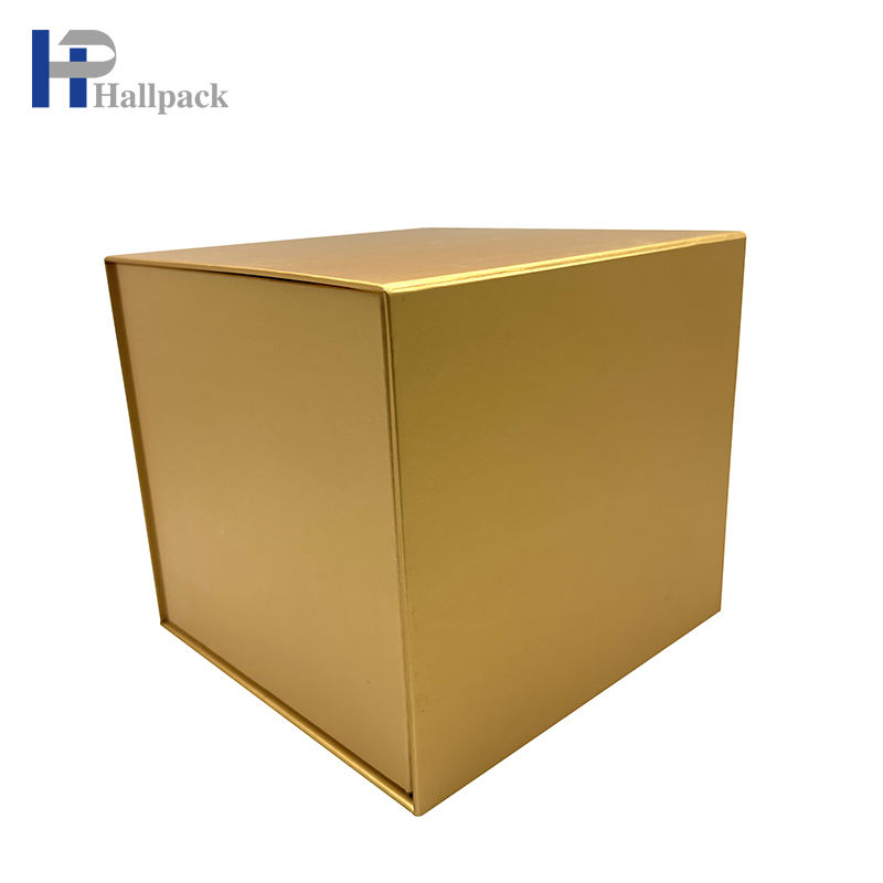 Boîte de papier d'emballage doré pliable en gros, boîte de papier à couvercle magnétique de forme carrée