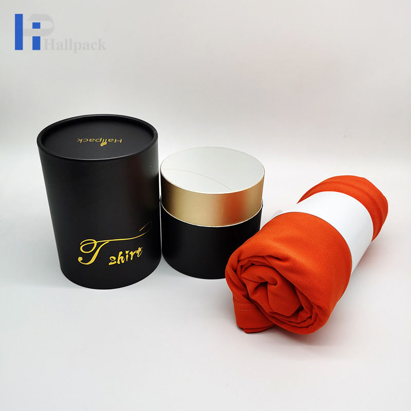 Emballage noir de tube de papier de tube de noyau de papier d'emballage de conception pour le T-shirt