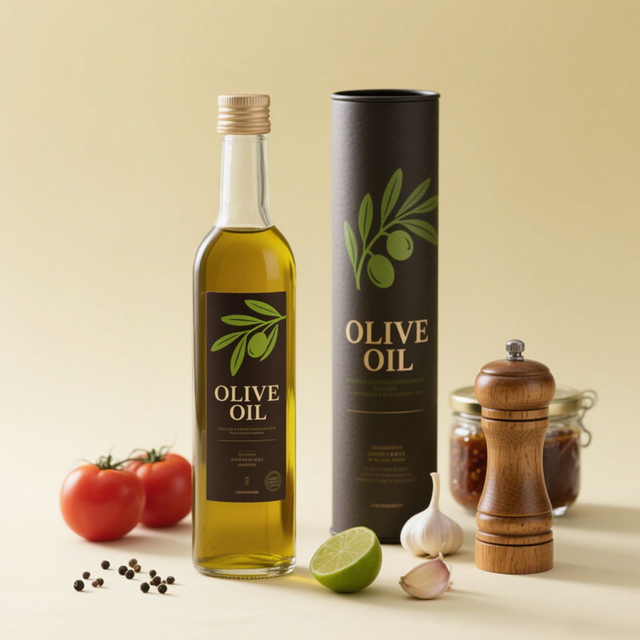 Biodégradable conception personnalisée Cylindre Kraft Box Box pour la bouteille d'huile d'olive