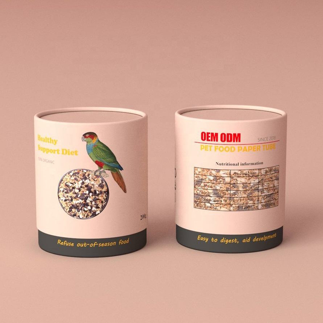 Tube de papier d'emballage personnalisé de grande capacité, bord plat en rouleau, emballage en papier en forme de cylindre pour aliments pour animaux de compagnie