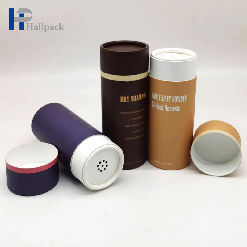 Carton cosmétique fait sur commande de paquet de boîte de tube rond de haute qualité emballé avec le dispositif trembleur de tamis pour le shampooing sec de poudre