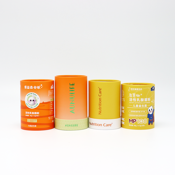 Emballage adapté aux besoins du client de tube de papier emballé par boîte de cylindre de carton de catégorie comestible écologique de conception pour des probiotiques de sucrerie de gâteau