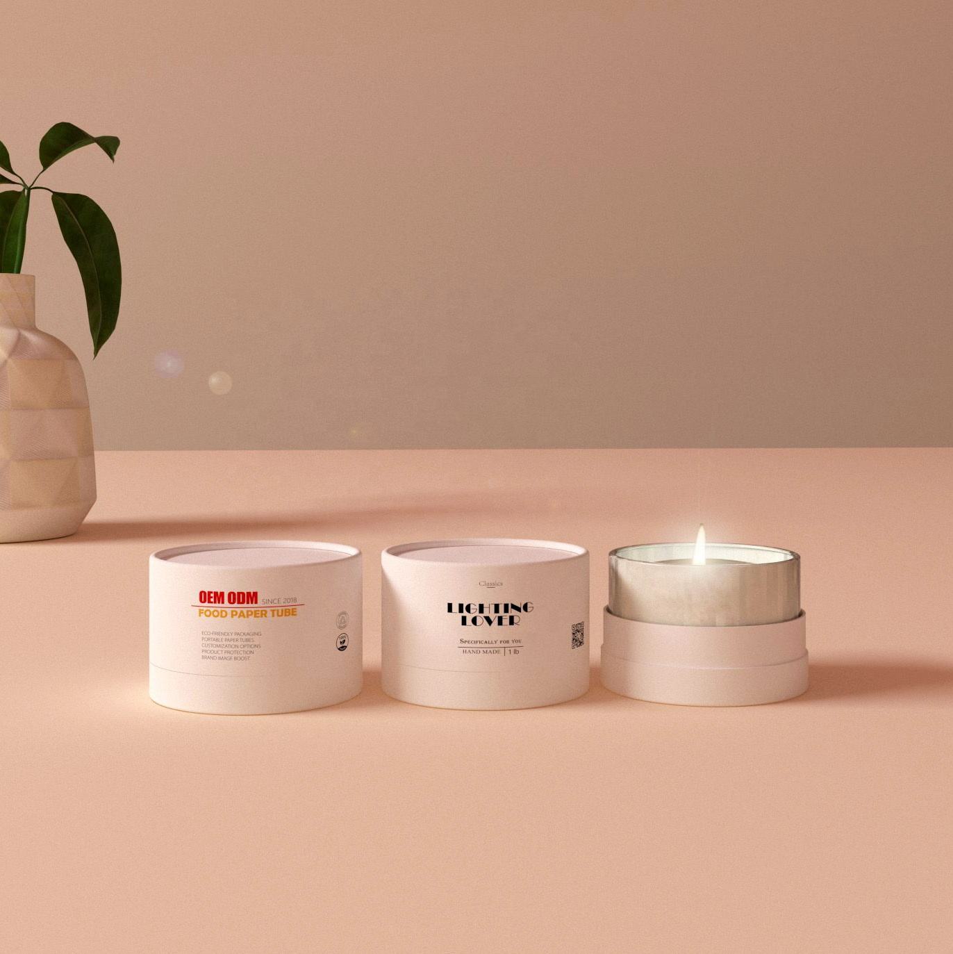 Tube d'emballage en papier Kraft vide personnalisé, cylindre de pot en verre de bougie de cire de soja fait à la main, boîte ronde en papier de luxe