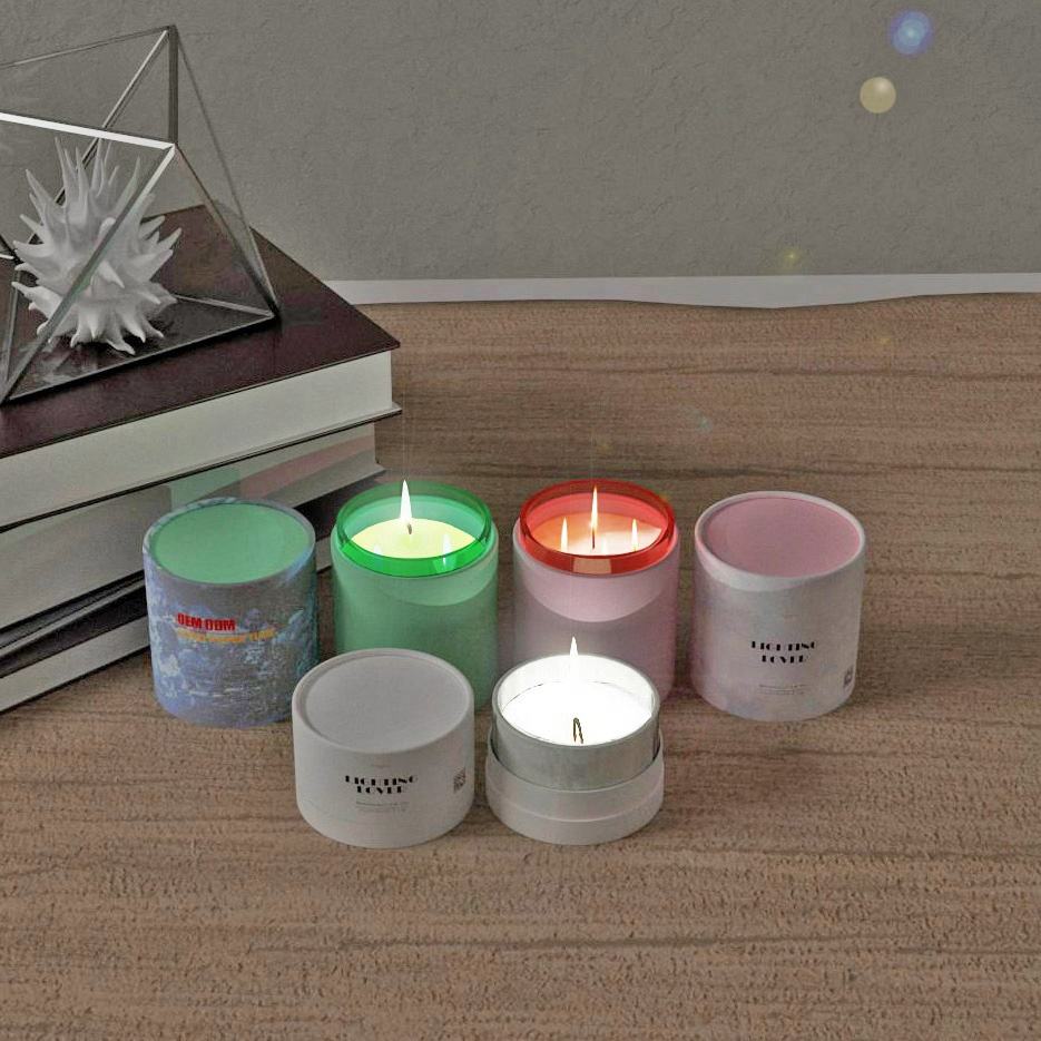 Tube d'emballage en papier Kraft vide personnalisé, cylindre de pot en verre de bougie de cire de soja fait à la main, boîte ronde en papier de luxe