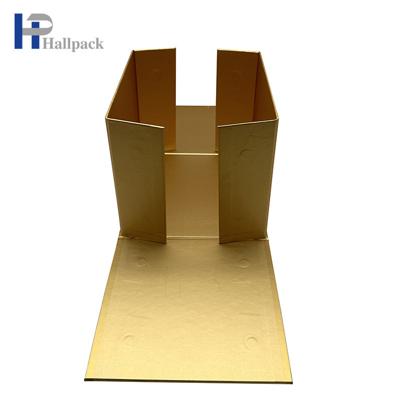 Boîte de papier d'emballage doré pliable en gros, boîte de papier à couvercle magnétique de forme carrée