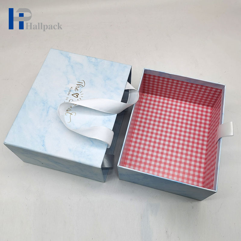 Boîte de papier bleue adaptée aux besoins du client de tiroir de boîte-cadeau d'emballage de papier de luxe