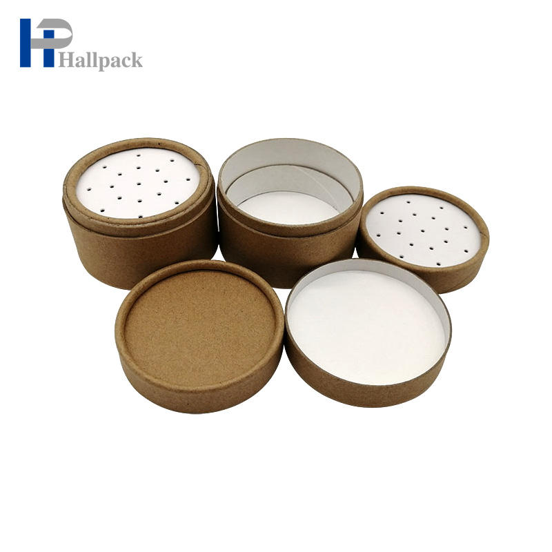 Trou de tamis à poudre libre, tube rond en papier kraft, boîte d'emballage ronde personnalisée