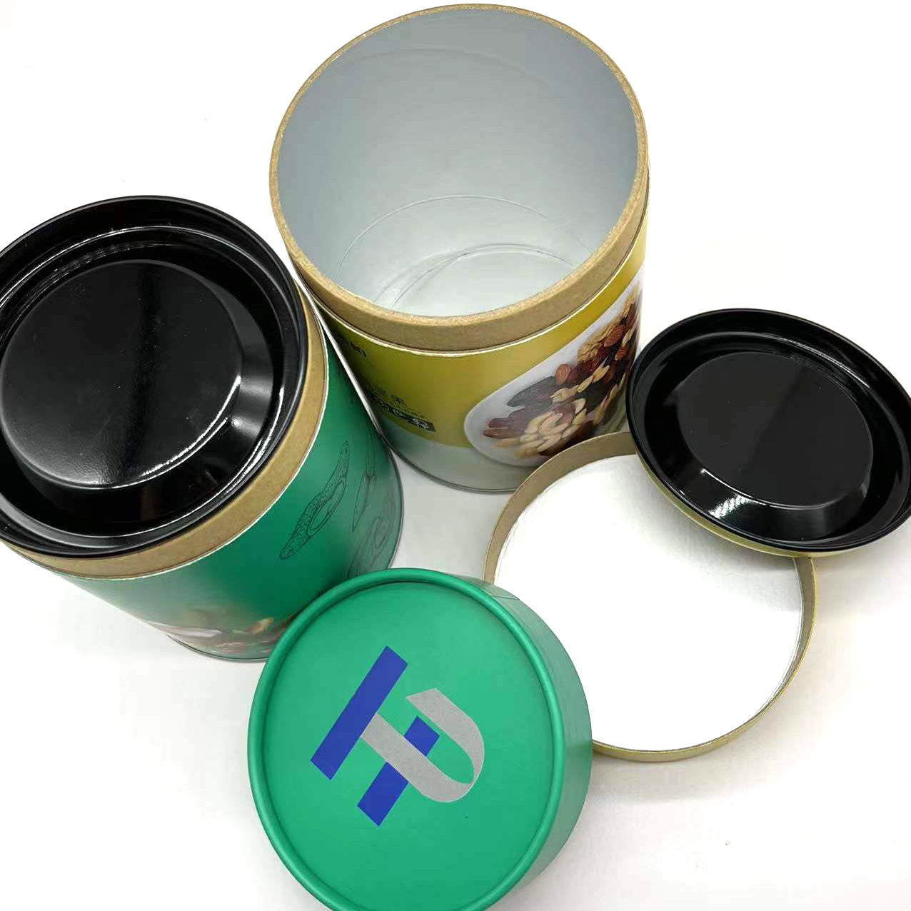 Récipient rond en gros de tube de papier de carton de thé de couvercle en métal avec le logo fait sur commande